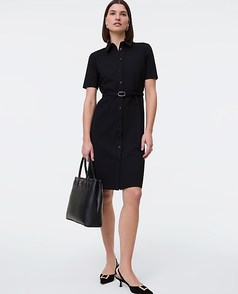 Petite Ponte Belted Flare Dress