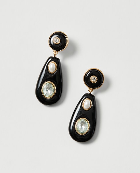 Embellished Acetate Drop Earrings - Black