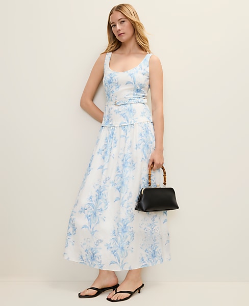 Petite Floral Belted Flare Midi Dress