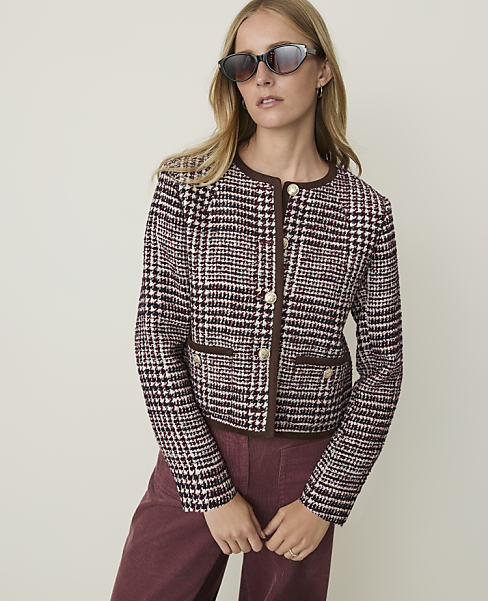 Petite Weekend Glen Check Crew Neck Jacket