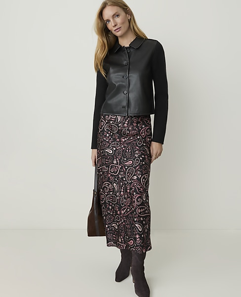 Paisley Midi Slip Skirt in Satin