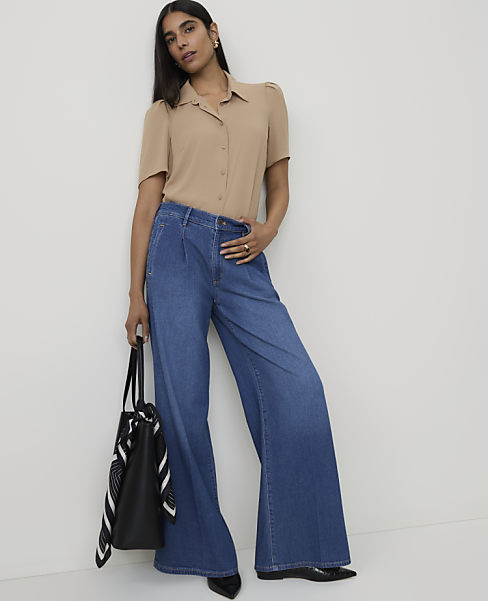 The Pleated Denim Palazzo Trouser