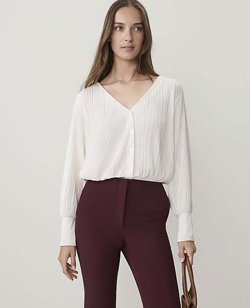 Pleated V-Neck Blouse