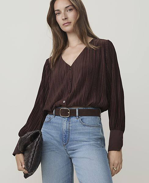 Pleated V-Neck Blouse