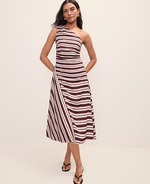 Striped One-Shoulder Midi Dress