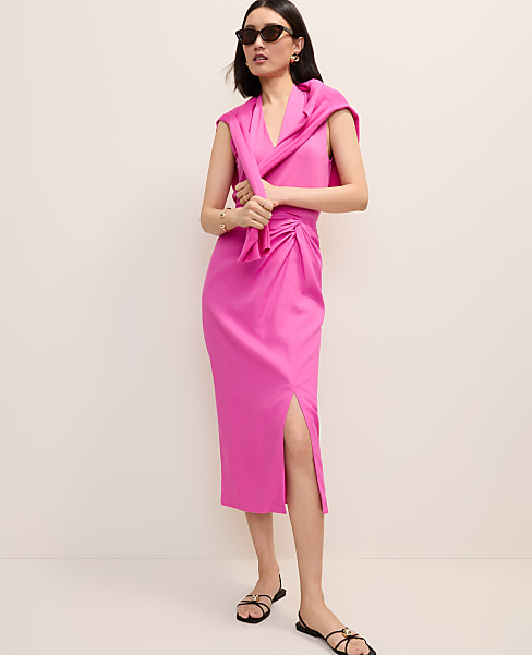Petite Knotted Pencil Skirt in Linen Blend