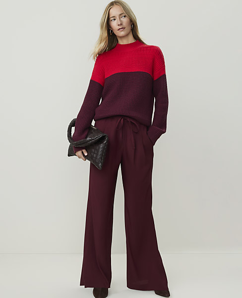 Ann Taylor The Drawstring Wide-Leg Pant Satin Purest Plum Women's