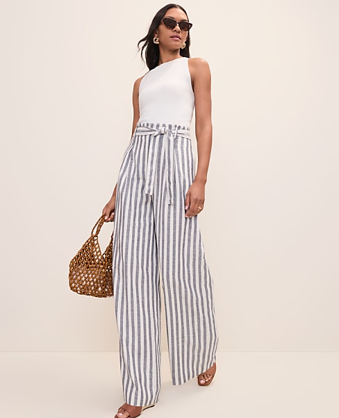 The Striped Paperbag Waist Pant in Linen Blend