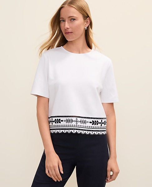 Embroidered Crew Neck Top
