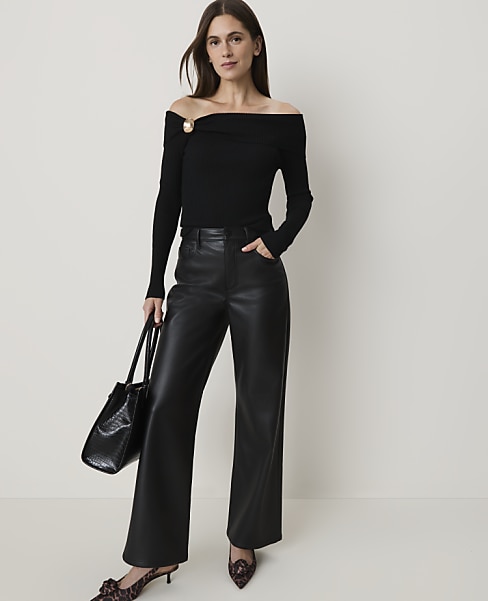 Hardware Embellished Off-The-Shoulder Top - Black