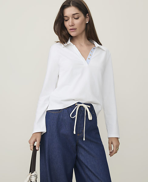 Weekend Split Neck Polo Top