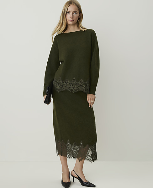 Petite Lace Trim Midi Skirt