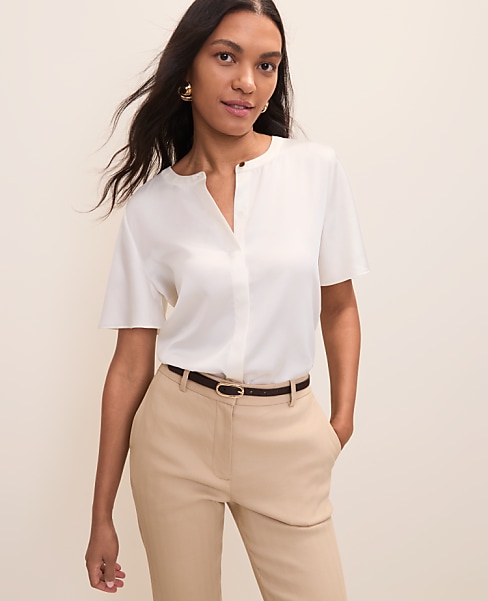 Petite Flutter Sleeve Top in Satin