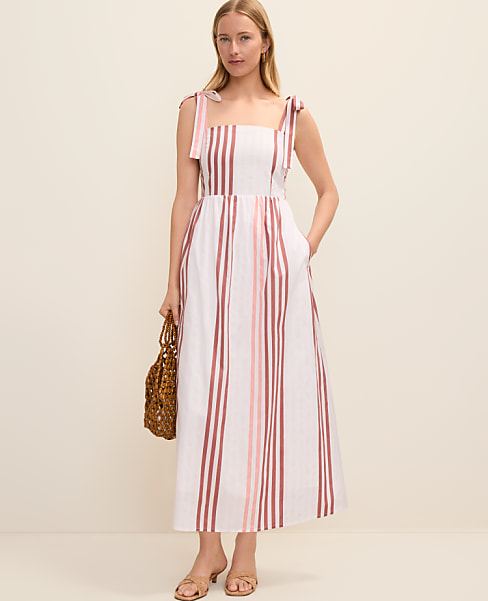 Weekend Striped Tie Strap Midi Dress
