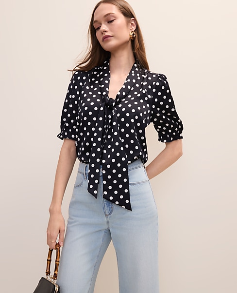 Polka Dot Bow Blouse in Satin