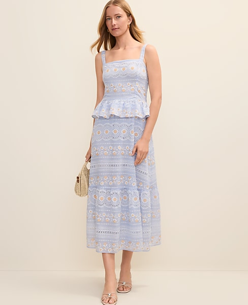 Petite Eyelet Peplum Midi Dress