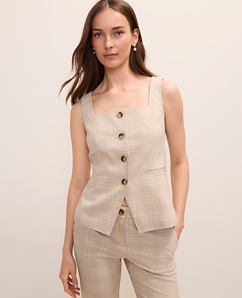 The Petite Square Neck Tailored Vest in Plaid