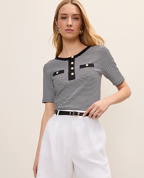 Contrast Trim Henley Top