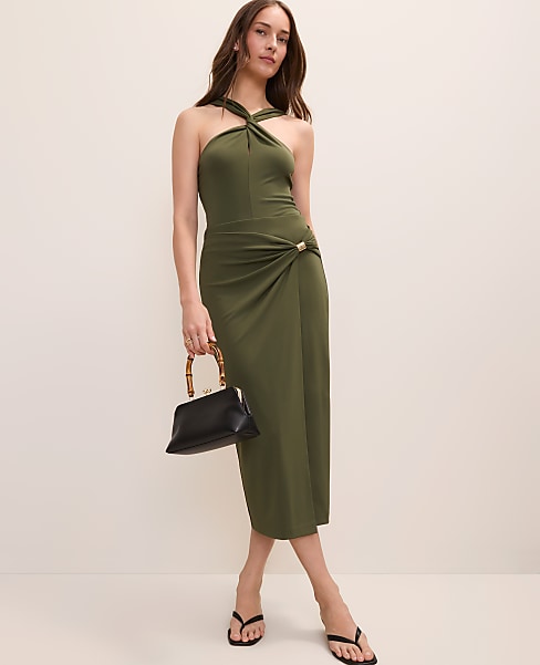 Hardware Embellished Wrap Midi Skirt