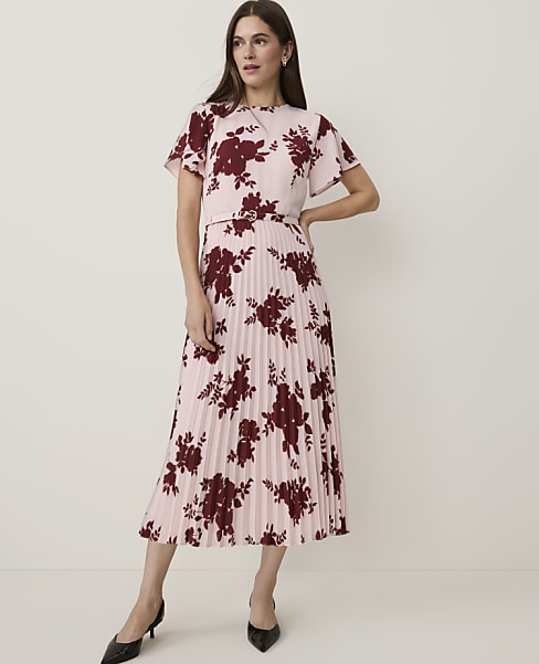 Petite Floral Pleated Flare Midi Dress