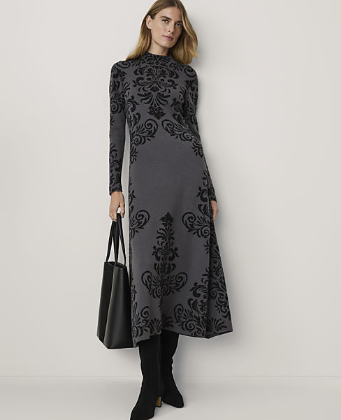 Petite Paisley Jacquard Midi Sweater Dress