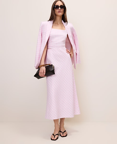 Gingham Linen Blend Midi Slip Skirt