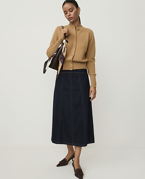 Drop Waist Midi Skirt in Denim