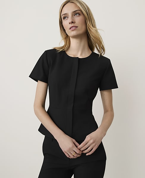 The Petite Crew Neck Peplum Top in Seasonless Stretch