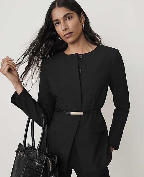 Petite Belted Split Hem Jacket