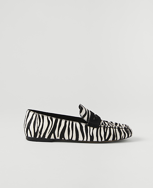 Weekend Gathered Zebra Print Haircalf Loafer
