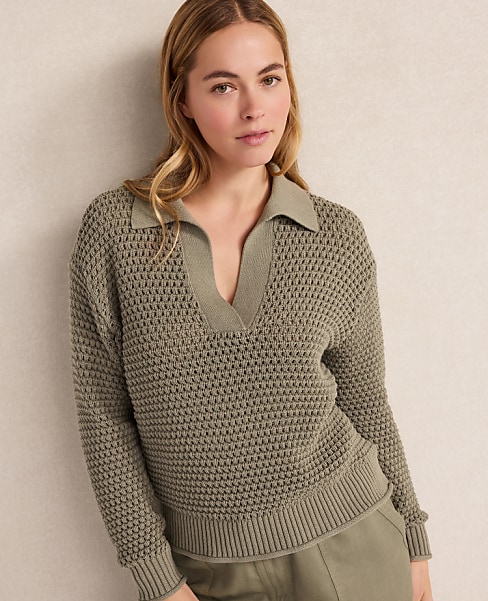 Haven Well Within Cotton Wave Stitch Johnny Collar Sweater