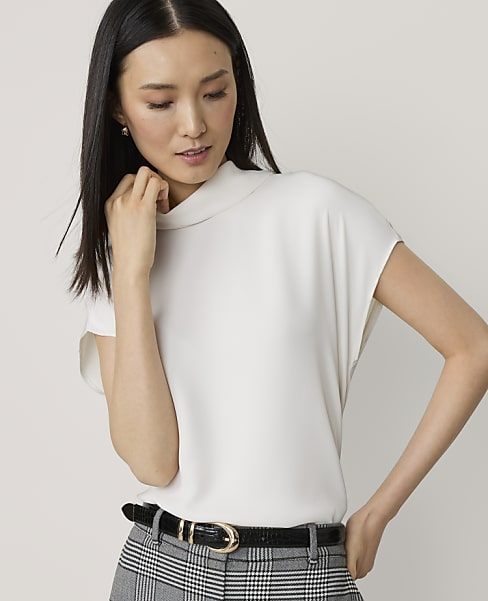 Petite Mixed Media Cowl Neck Top