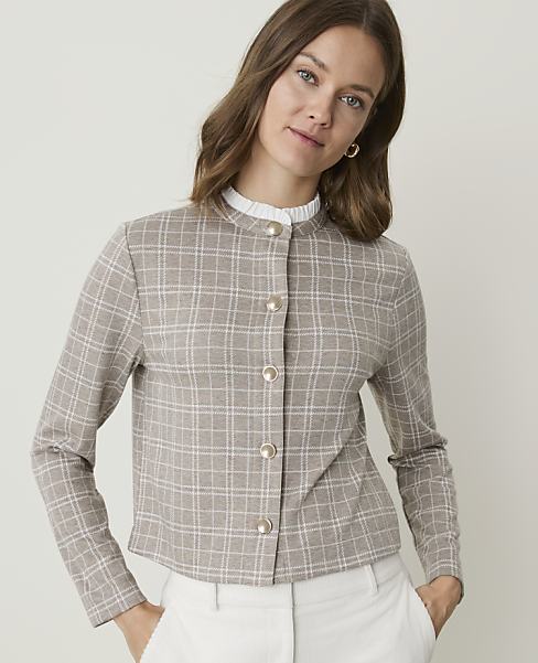 Plaid Ruffle Collar Knit Jacket