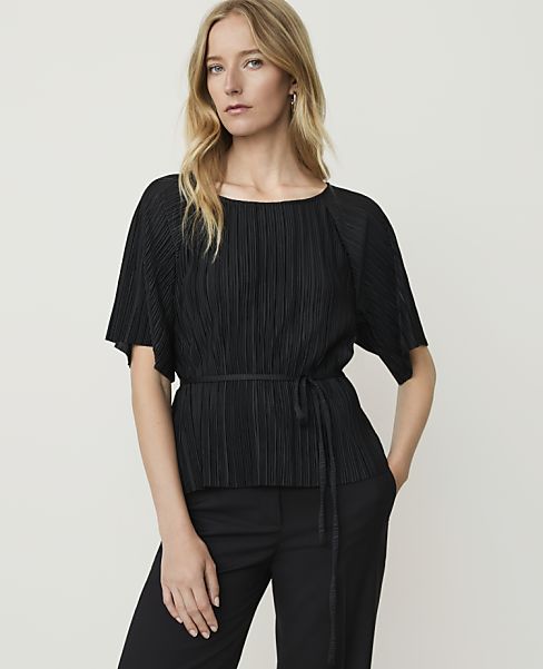 Petite Pleated Tie Waist Top