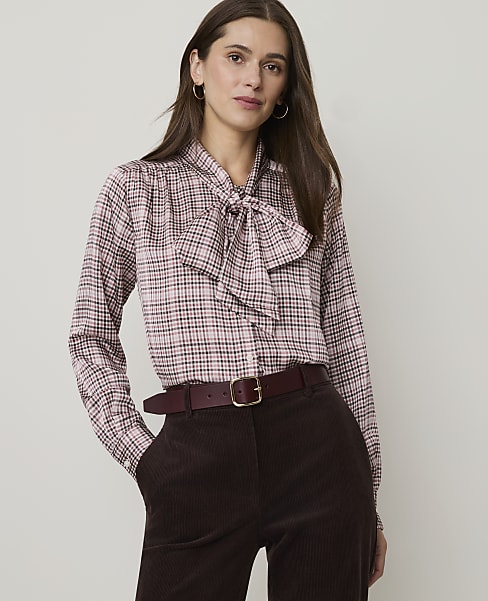 Plaid Bow Blouse