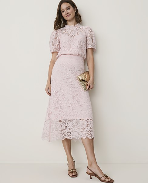 Petite Scalloped Trim Lace Midi Skirt