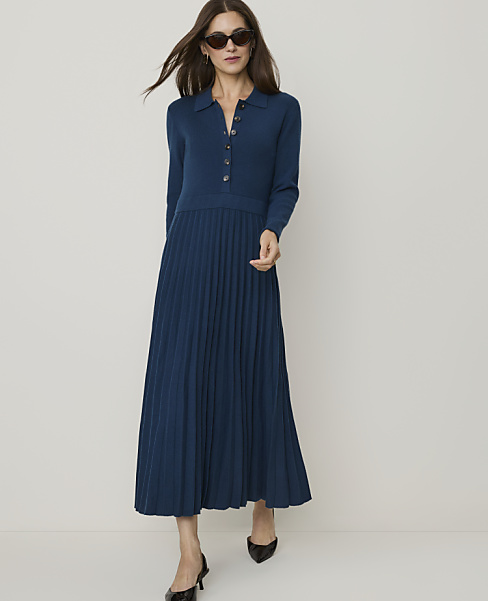 Pleated Polo Midi Dress