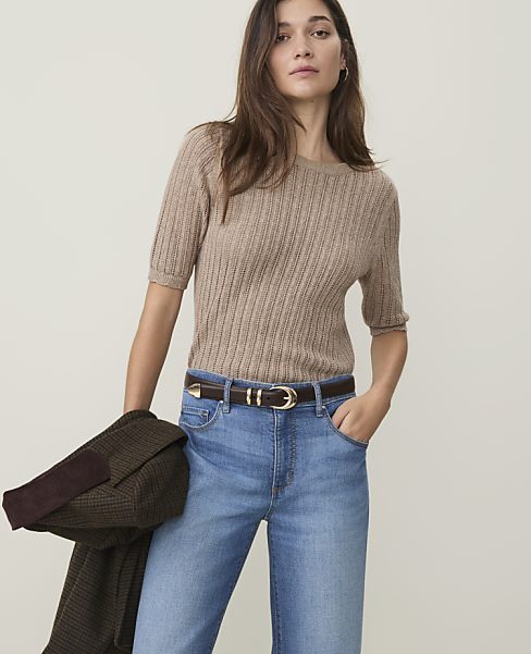 Petite Weekend Pointelle Trim Sweater