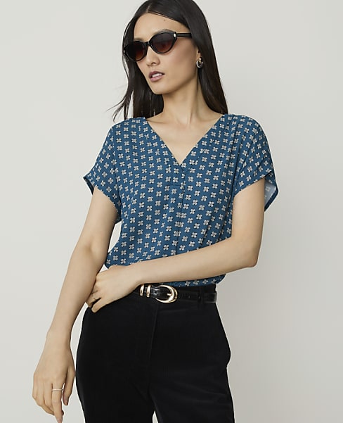 Floral Mixed Media Pleat Front Top