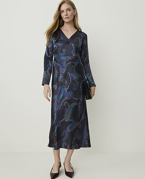 Studio Collection Paisley Tie Neck Midi Dress in Silk