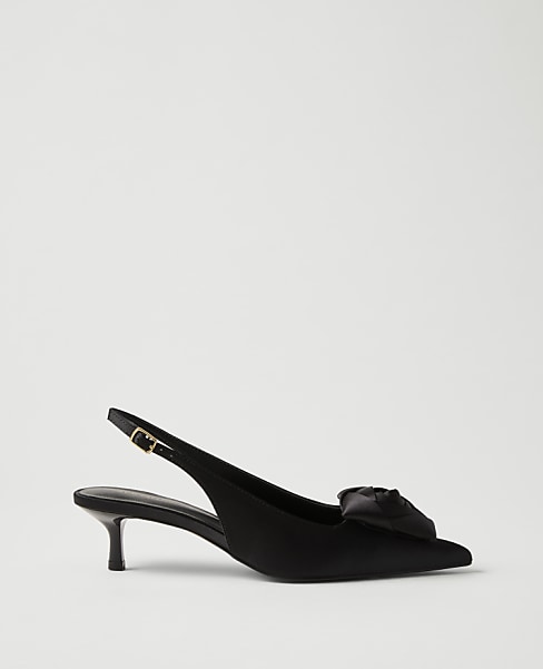 Ann Taylor Satin Rosette Kitten Heel Slingback Pump Women's