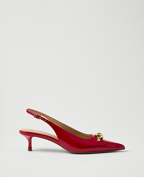 Patent Hardware Embellished Slingback Pump