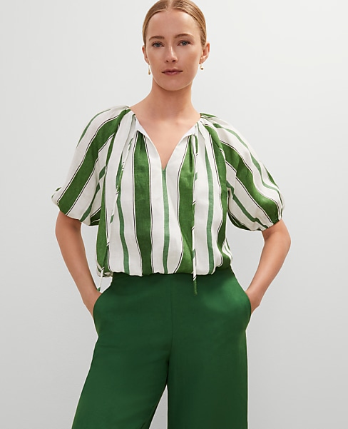 Linen Blend Bubble Hem Blouse