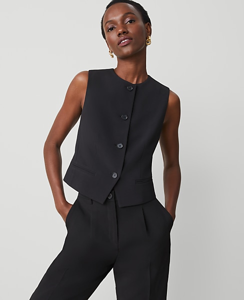 The Petite Cropped Vest in Fluid Crepe