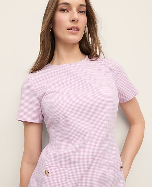 Gingham Button Pocket Shift Dress