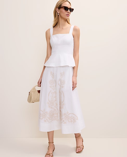 Embroidered Peplum Flare Midi Dress