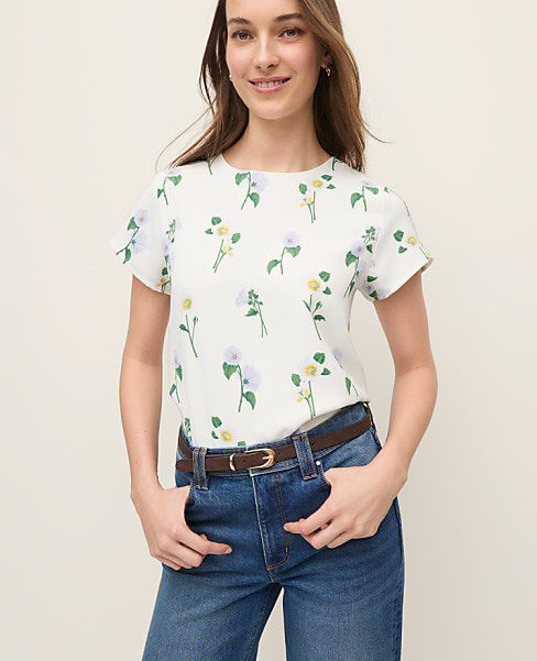 Floral Mixed Media Crew Neck Tee