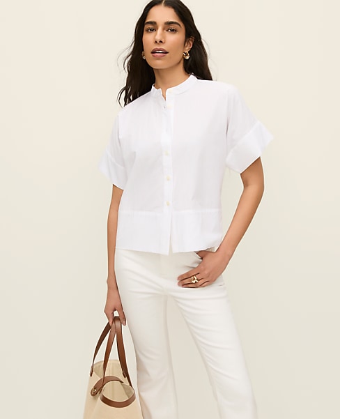 Petite Stand Collar Poplin Blouse