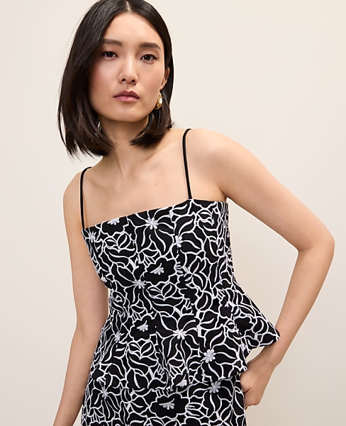Petite Embroidered Peplum Top