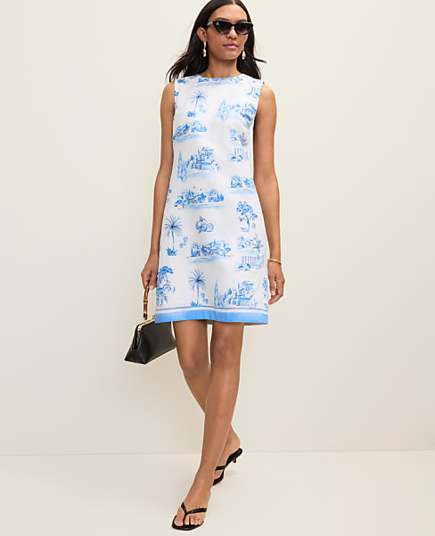 Petite Weekend Toile Shift Dress in Linen Blend